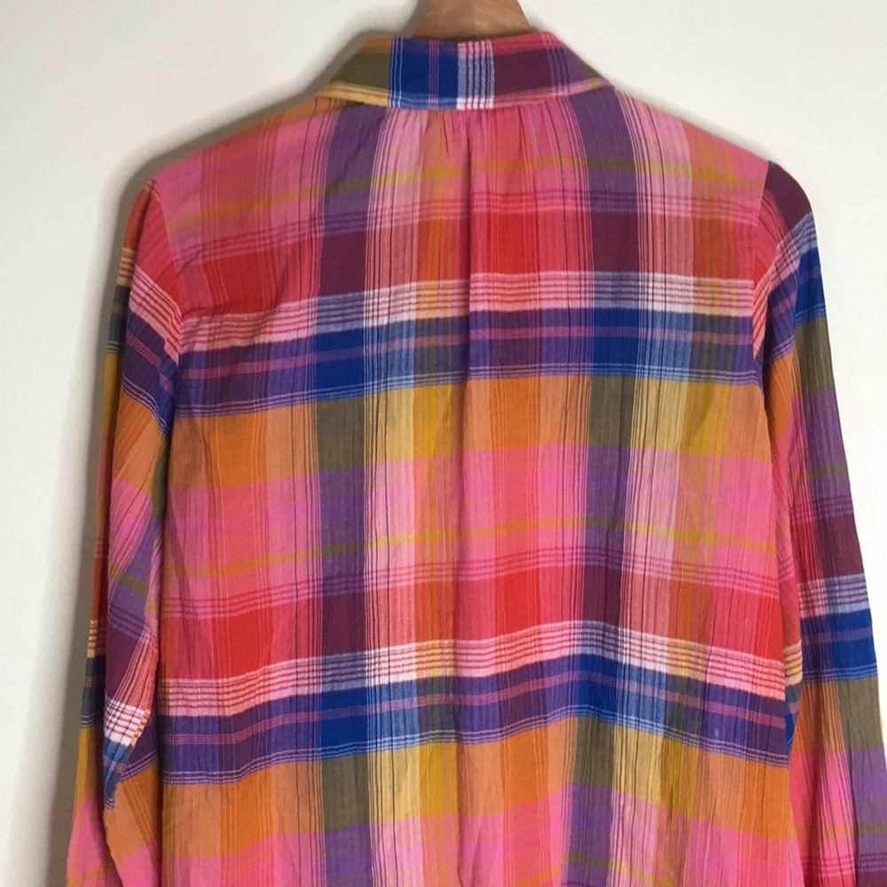 Soft Surroundings plaid gauze top button down textured pink women's size Medium - Picture 11 of 13